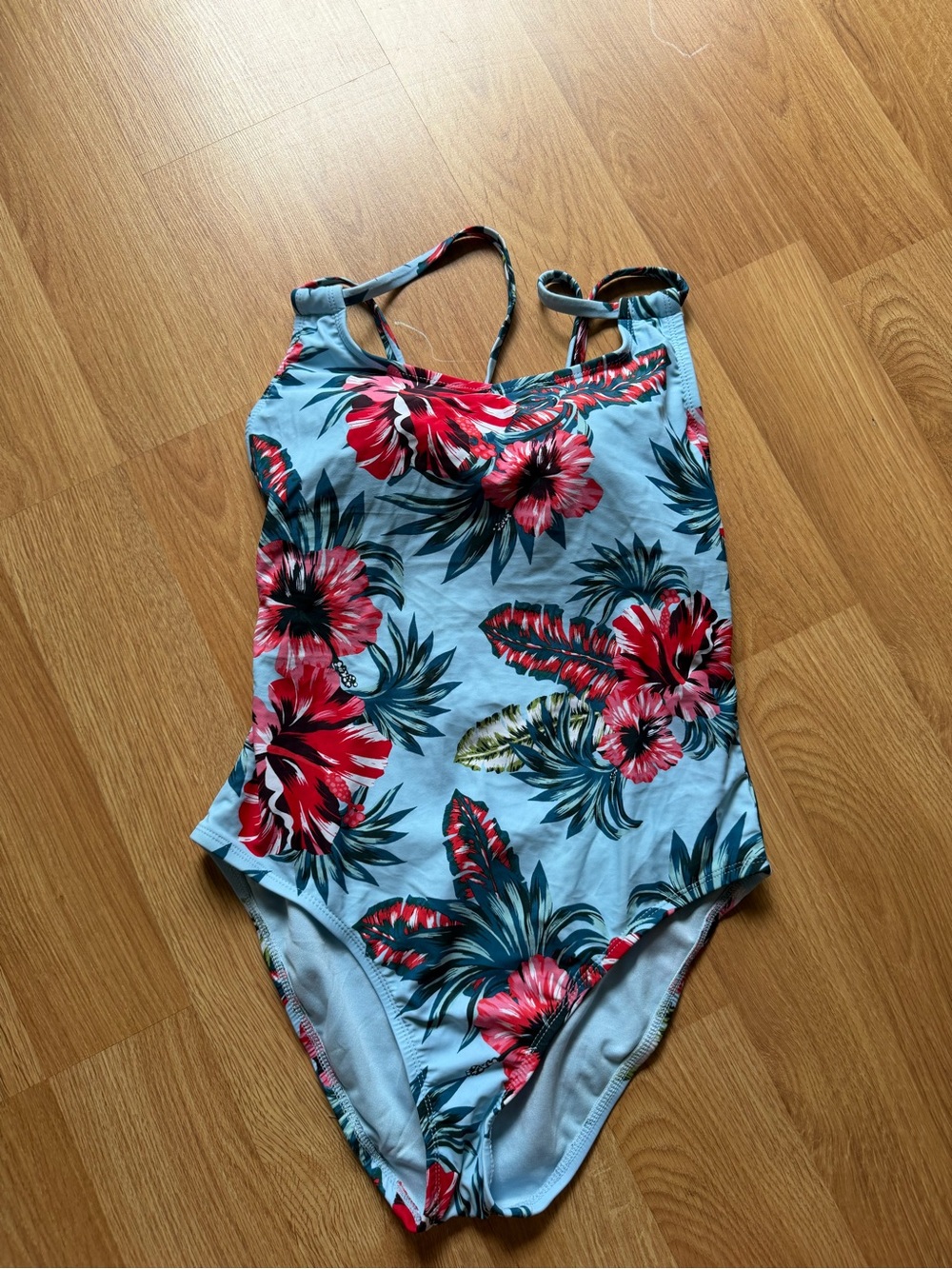Kona Sol Light Blue One-Piece with Red Floral Print